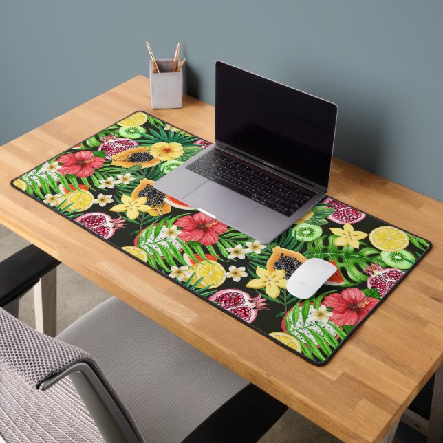 Mix-fruits tropicaux, fleurs et feuilles en noir (Bureau 2)
