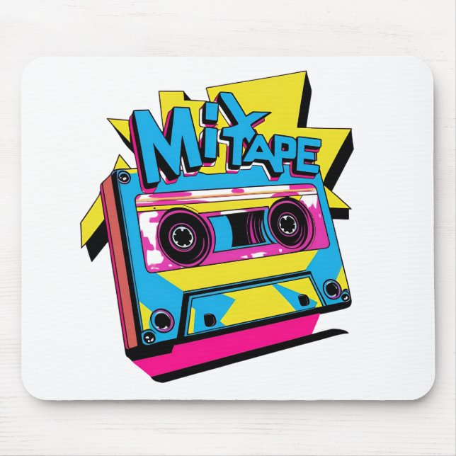 Mix Tape Vibes | Retro 80er Neon Cassette Mousepad (Vorne)