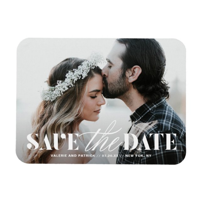 Mix Typografie Modernes Foto Save the Date Magnet (Horizontal)