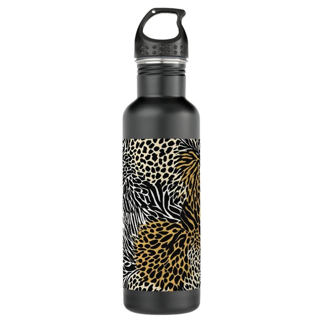 Mixed Animal Print Zebra Leopard Tiger Mixed Print Edelstahlflasche (Vorderseite)