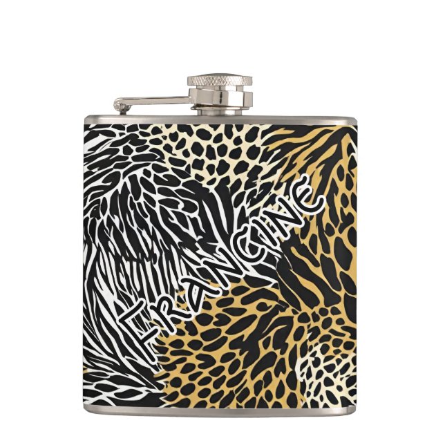 Mixed Animal Print Zebra Leopard Tiger Mixed Print Flachmann (Vorderseite)