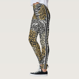 Mixed Animal Print Zebra Leopard Tiger Mixed Print Leggings