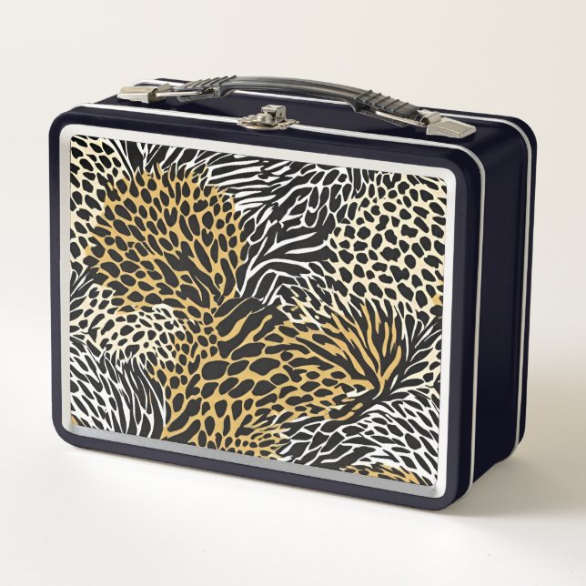 Mixed Animal Print Zebra Leopard Tiger Mixed Print Metall Brotdose (Vorderseite)
