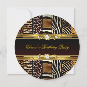 Mixed Animal Prints Birthday Party Gold Black 2 Einladung