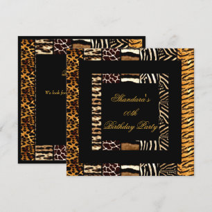 Mixed Animal Prints Gold Black Birthday Party Einladung