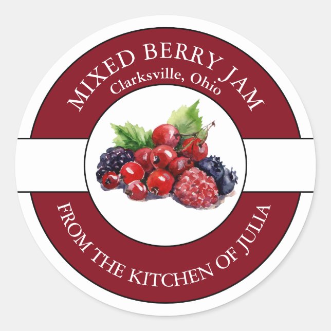 Mixed Berry-Jam-Label Runder Aufkleber (Vorderseite)