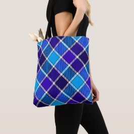 Mixed Blue Tartan Tote Bag Tasche