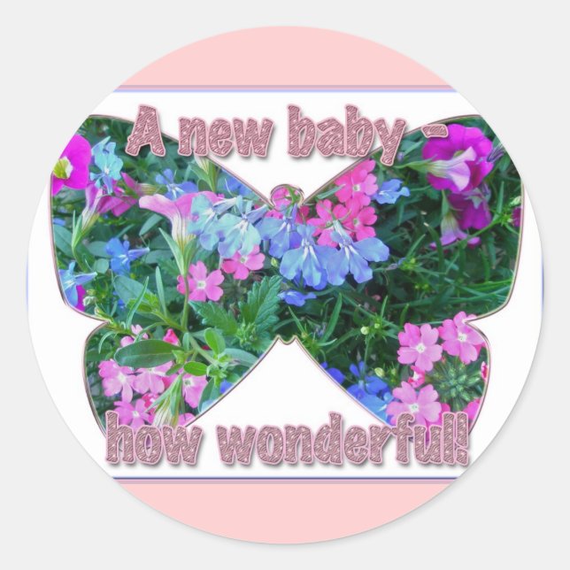 Mixed Blume Neuer Baby-Glückwunschsticker Runder Aufkleber (Vorderseite)