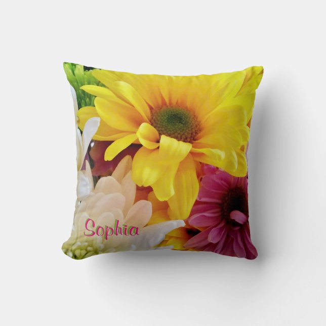 Mixed Daisies Bouquet-Square-Throw-Kissen Kissen (Vorderseite)