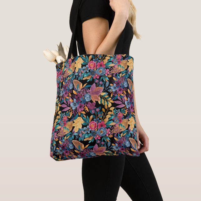 Mixed Fall Floral Blätter Berry Watercolor Muster Tasche (Von Nahem)