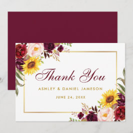 Mixed Floral Burgundy Gold Wedding Dankeskarte