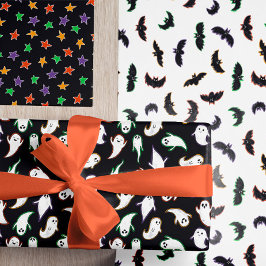 Mixed Halloween Patterns Ghost Bats Stars Geschenkpapier Set