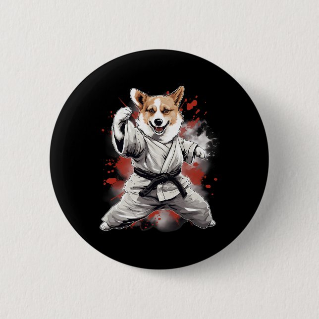 Mixed Martial Arts Cardigan Welsh Corgi Dog Karate Button (Vorderseite)