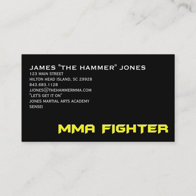 MIXED MARTIAL ARTS-KÄMPFER-GESCHÄFTS-KARTEN-GELB VISITENKARTE (Vorderseite)