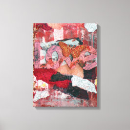 Mixed Media Art Red Liebe Butterfly Leinwanddruck