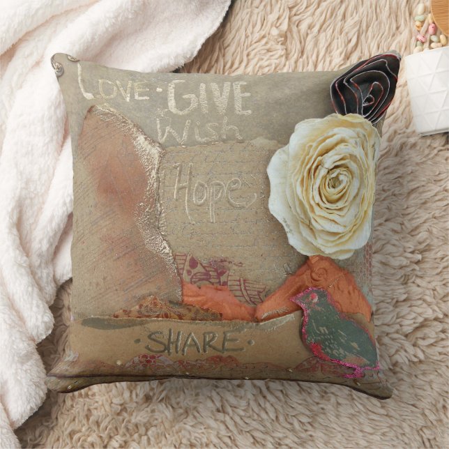 Mixed Media Art Sprichwort Liebe geben Hoffnung te Kissen (Decke)