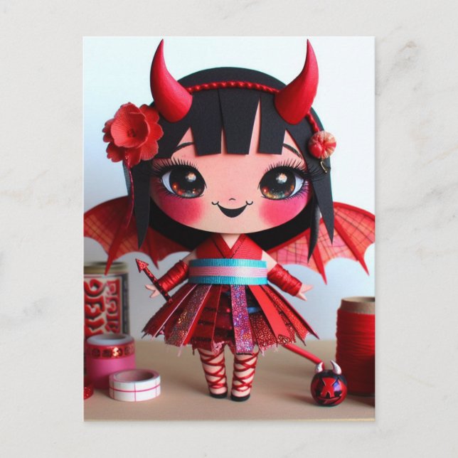 Mixed Media Bat Winged Devil Doll Postkarte (Vorderseite)