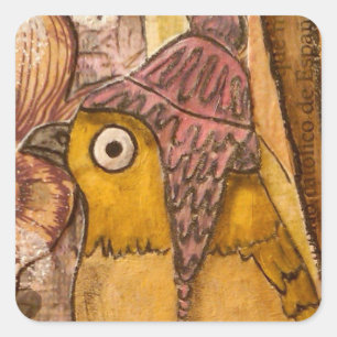 Mixed Media Bird mit Hat Quadratischer Aufkleber