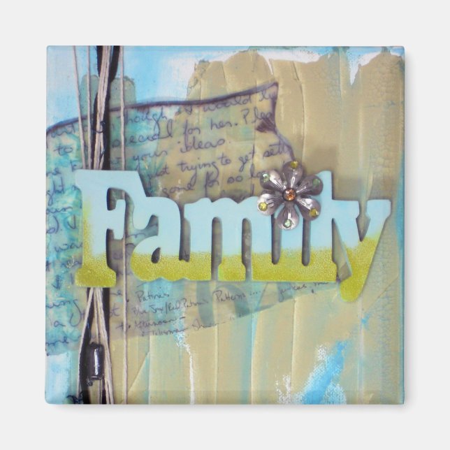 Mixed Media Blue Green Family Art Magnet (Vorne)