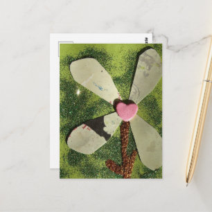 Mixed Media Blume rosa Herzzentrum Postkarte