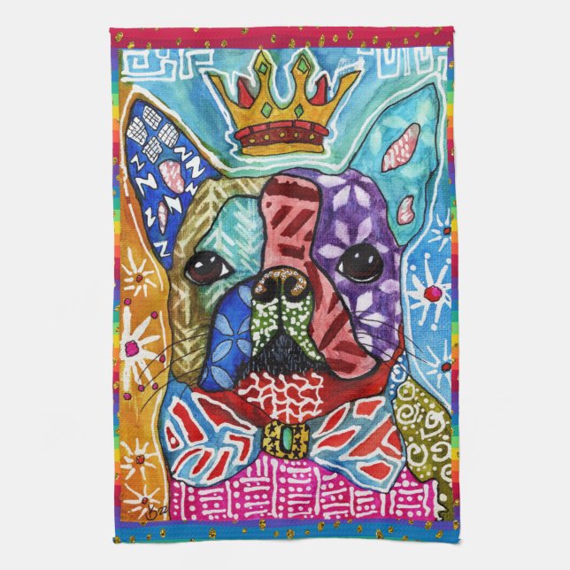 Mixed Media Boston Terrier Dog Küchentuch (Vertikal)