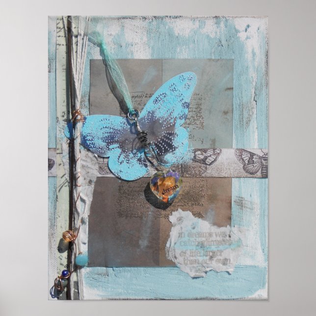 Mixed Media Butterfly Herzkunst Print Poster (Vorne)