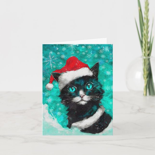 Mixed Media Cat Print Christmas Card AP406B4 Karte (Vorderseite)