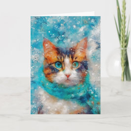 Mixed Media Cat Print Christmas Card AP412A1 Karte