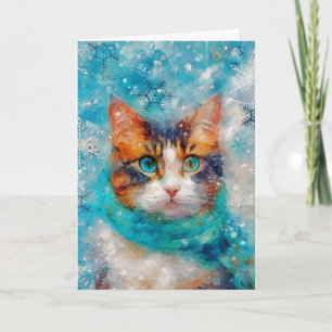 Mixed Media Cat Print Christmas Card AP412A1 Karte