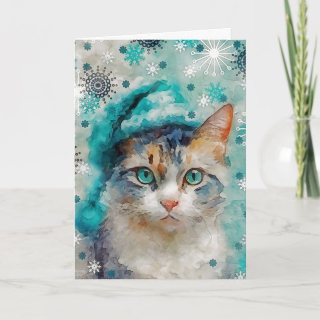 Mixed Media Cat Print Christmas Card AP415A1 Karte (Vorderseite)