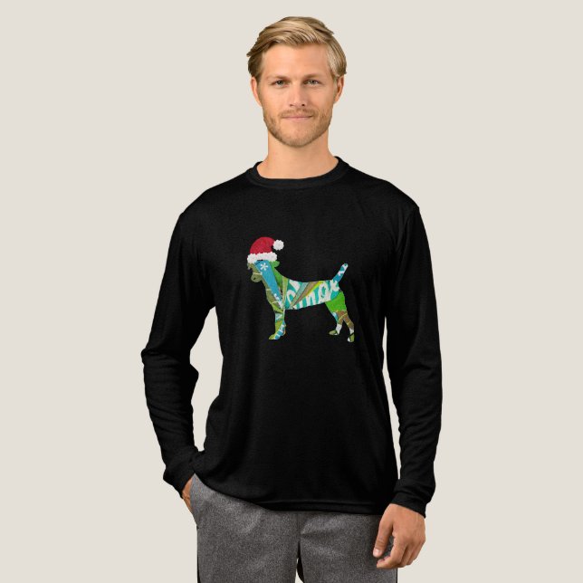 Mixed media collage art DOG PUPPY in Santa Hat Tri-Blend Shirt (Volle Vorderseite)