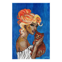 Mixed Media Collage Katzenmutter Kunstposter - Art