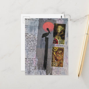 Mixed-Media-Collage mit einem Pelikan Postkarte