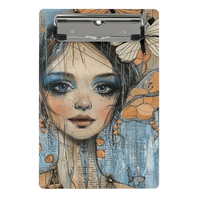 Mixed-Media-Collage-Porträtkunst (12) Mini Klemmbrett (Vorderseite)