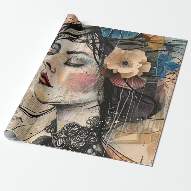 Mixed-Media-Collage-Porträtkunst (2) Geschenkpapier (Ungerollt)