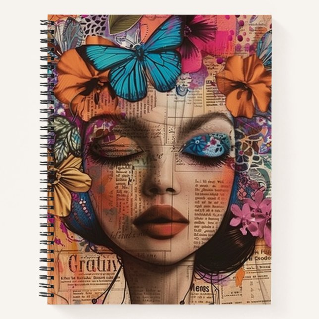 Mixed-Media-Collage-Porträtkunst (7) Notizbuch (Vorderseite)