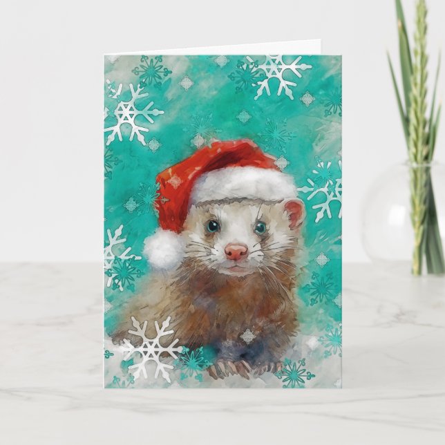 Mixed Media Ferret Print Christmas Card AP444B1 Karte (Vorderseite)