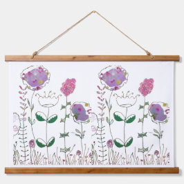 Mixed Media Floral Wandteppich Mit Holzrahmen