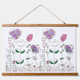 Mixed Media Floral Wandteppich Mit Holzrahmen