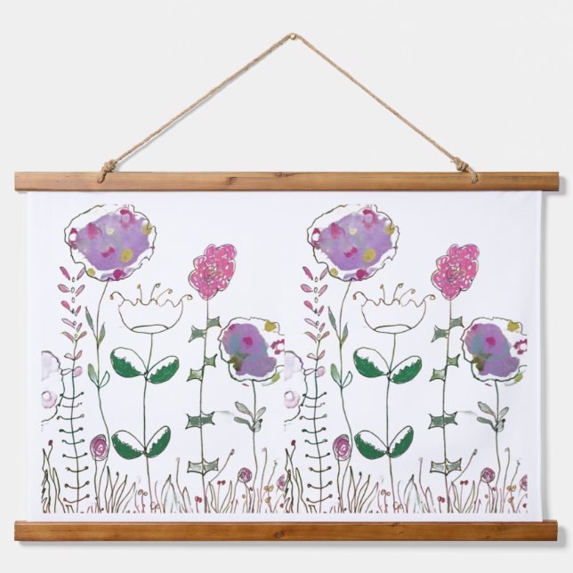 Mixed Media Floral  Wandteppich Mit Holzrahmen (Vorne)