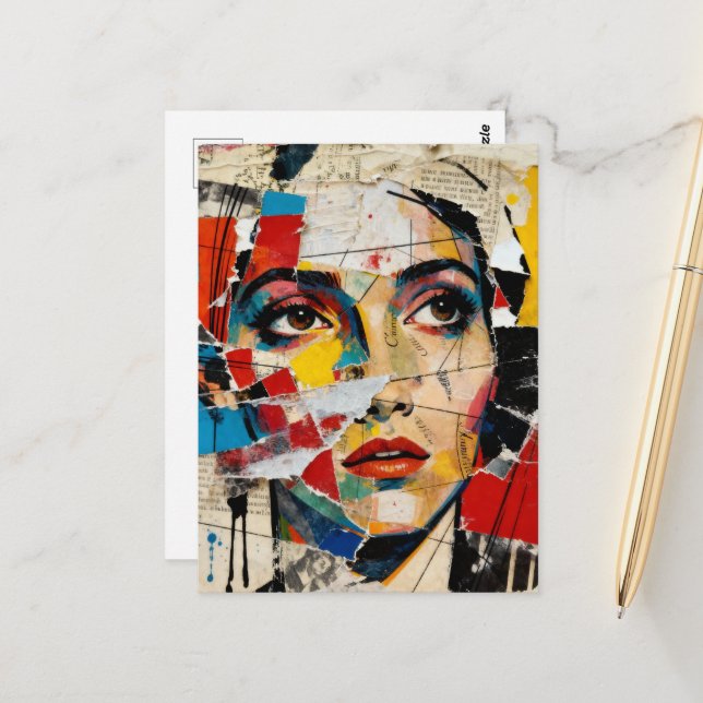 Mixed-Media-Gesichtscollage Postkarte (Vorderseite/Rückseite Beispiel)