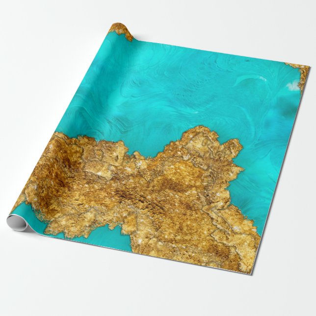 Mixed Media Gold and Turquoise Geschenkpapier (Ungerollt)