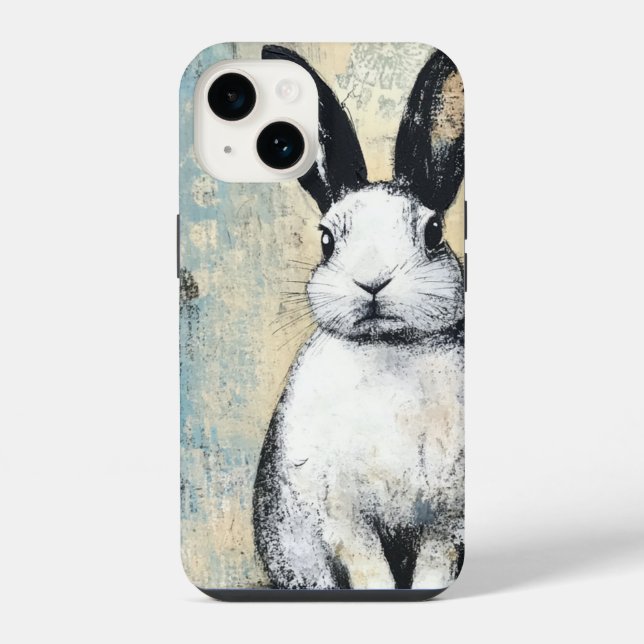 Mixed-Media-Hase iPhone 14 Hülle (Rückseite)