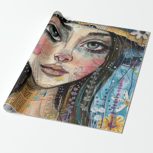 Mixed-Media-Kollage-Porträtkunst (3) Geschenkpapier