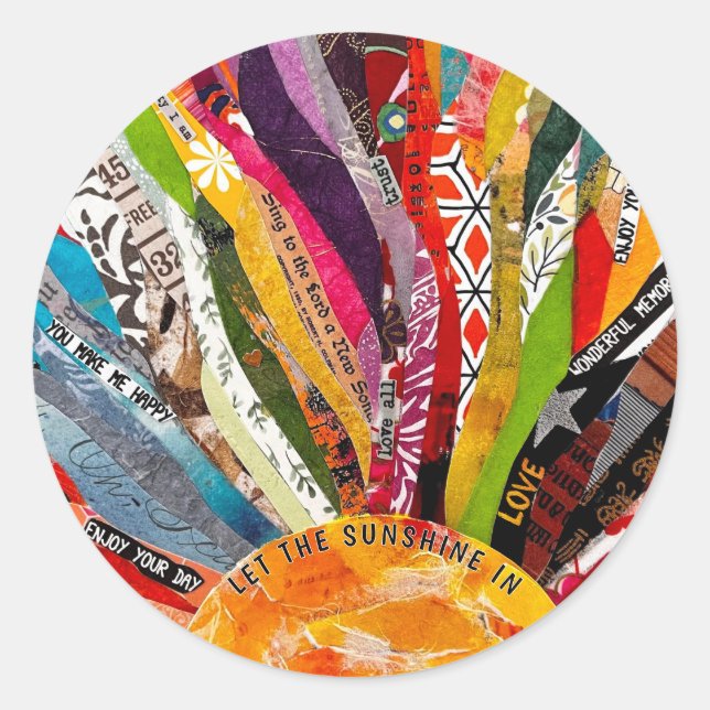 Mixed Media Sonne  Runder Aufkleber (Vorderseite)