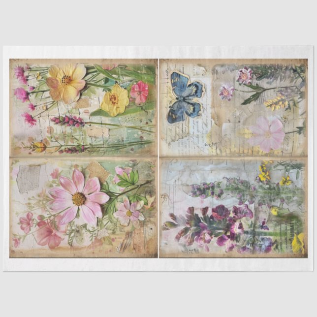 Mixed Media Style Art Journal Floral Background F Seidenpapier (Vorderseite)