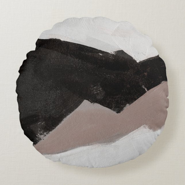 Mixed mediale Malerei, minimalistisch abstraktes D Rundes Kissen (Vorderseite)
