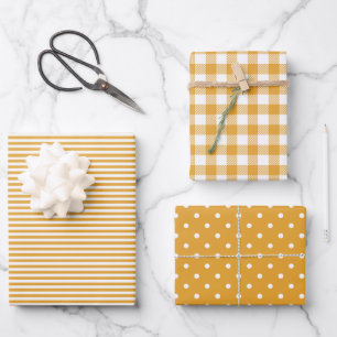 Mixed Patterns Marigold Stripes Gingham Polka Dot Geschenkpapier Set