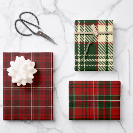 Mixed Rot & Grün Winter Weihnachten Karierte Muste Geschenkpapier Set