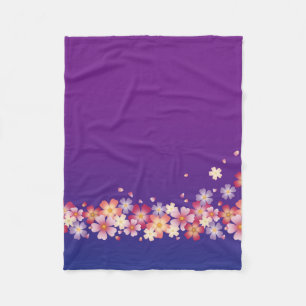 Mixed Sakura Blossoms Kimono Style Blau & Lila Fleecedecke